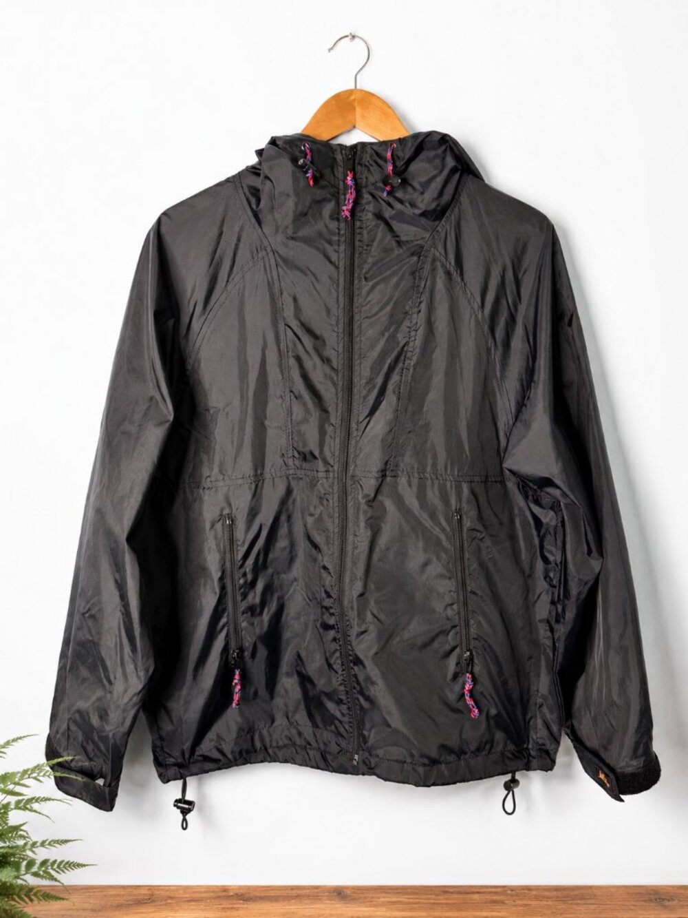 REI Vintage Windbreaker Jacket Black Men's Full Zip XS